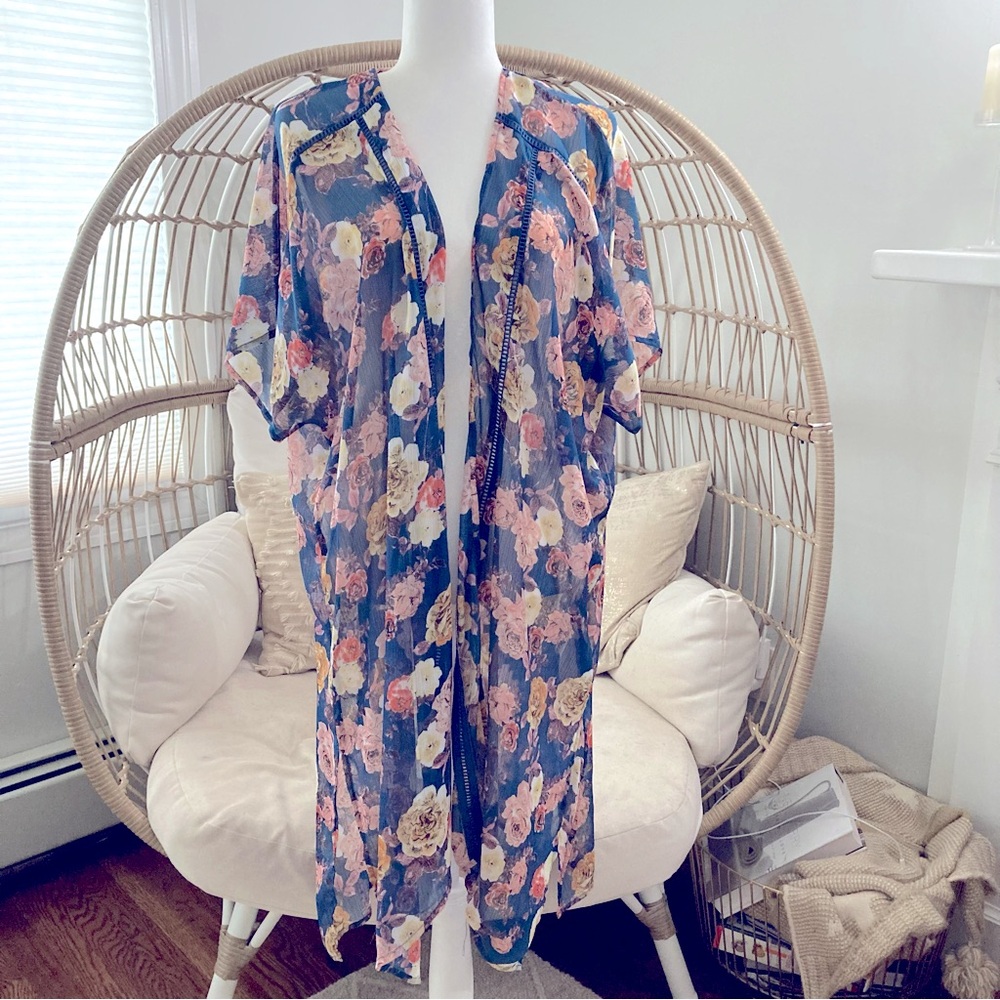 Band of Gypsies Floral Sheer Kimono Duster | Size S | Romantic Boho Layer
